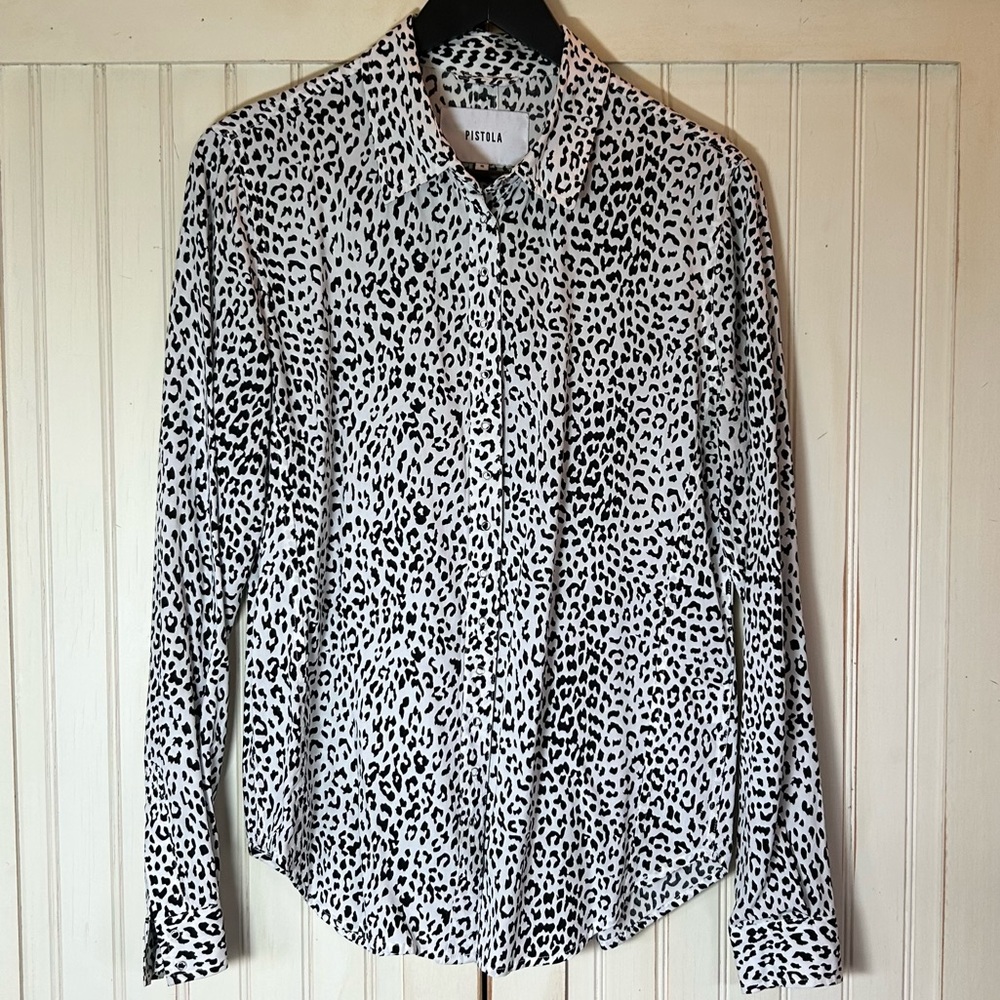 Pistola Elle Leopard Print Baby Snap Front Shirt Size S EUC